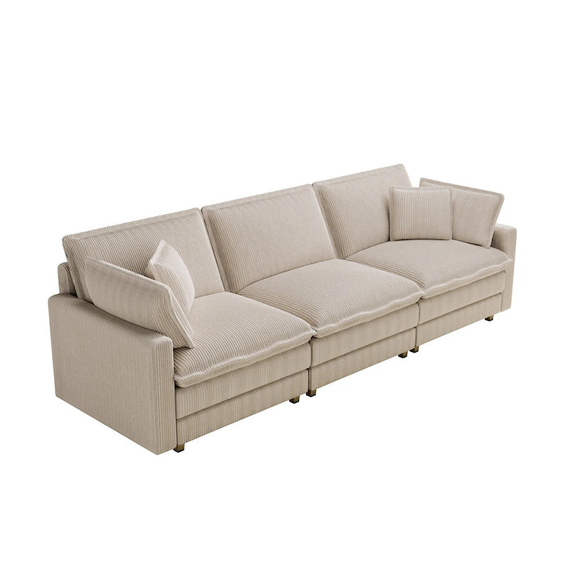 Canapé 4 places classique moderne en velours côtelé 103 avec assise profonde et 4 coussins