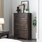 Commode en bois de style campagnard, 5 tiroirs, 122 cm de hauteur, pour chambre à coucher