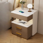Table de chevet avec rangement à tiroirs, recharge sans fil et éclairage LED