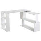 Bureau d'angle en L rotatif à 360° HOMCOM : Blanc, avec étagères de rangement