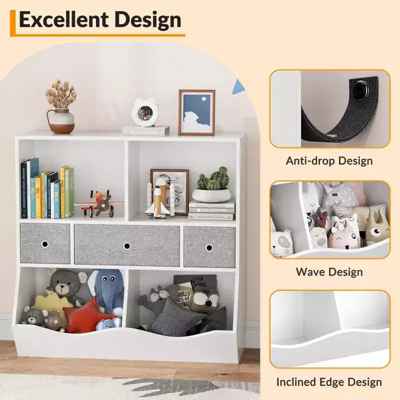 Étagère pour enfants, coffre à jouets de rangement à 3 niveaux, coffre de rangement multifonctionnel pour chambre d'enfant, chambre à coucher, école