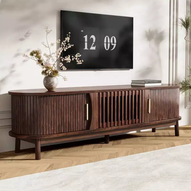 PexFix 66.9 Meuble TV Moderne de Ferme pour TV 75 Pouces, Meuble TV en Bois avec Rangement, Table Console TV pour Salon Chambre, Marron