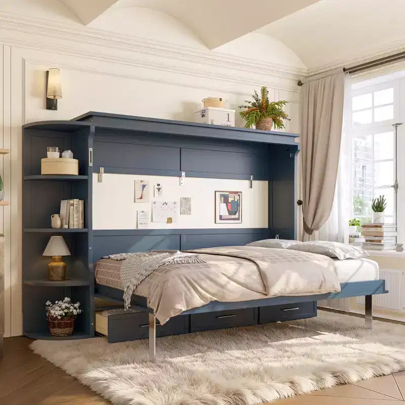 Lit escamotable moderne Rina de GDFStudio avec étagère, armoires latérales et tiroirs