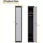 Armoire de rangement métallique de 72 po avec 1 porte, casiers pour employés et étudiants avec étagères, casier de rangement métallique en acier pour l'école, le bureau, la salle de sport, gris et noir