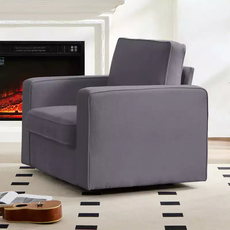 Mjkone Fauteuil pivotant moderne 360°, Fauteuil carré rembourré, Canapé simple confortable en chenille