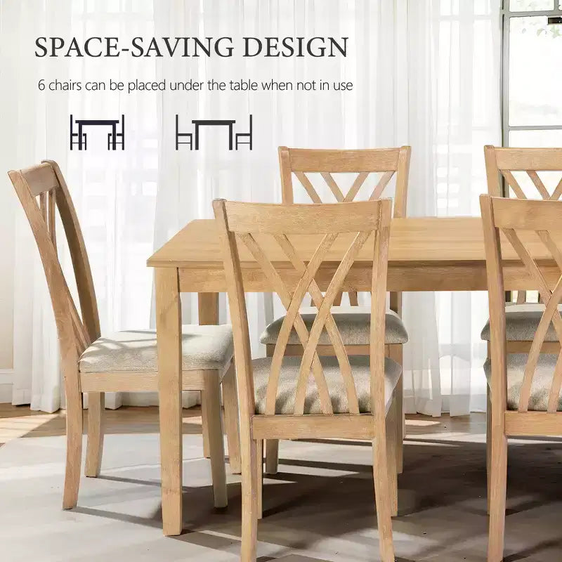 Ensemble de salle à manger GDFStudio Marcus moderne 7 pièces en bois d'hévéa avec 6 chaises rembourrées