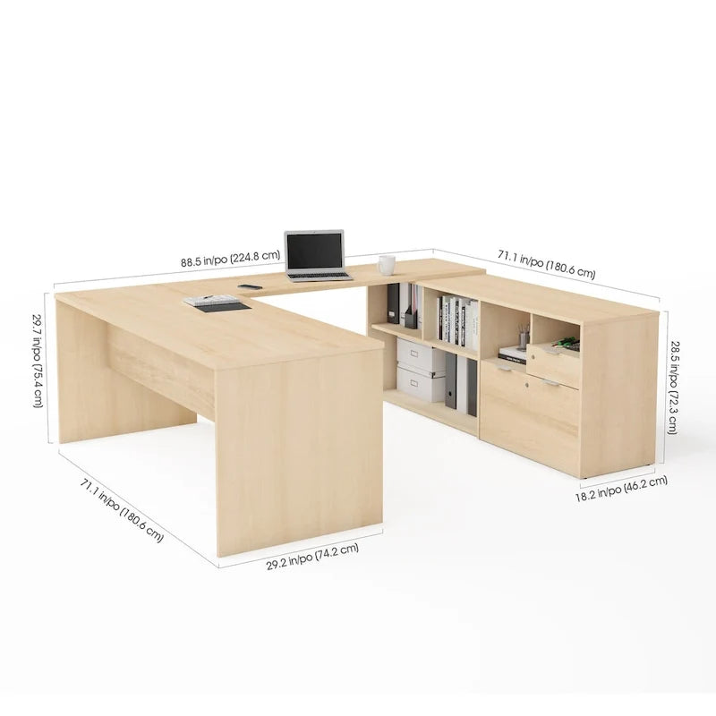 Bureau en U Bestar i3 Plus avec deux tiroirs