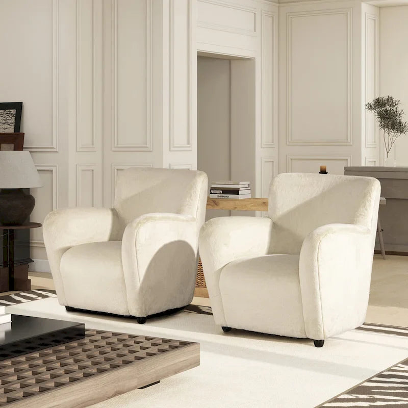 Fauteuil d'appoint incurvé 32 avec accoudoirs en fausse fourrure capitonnée