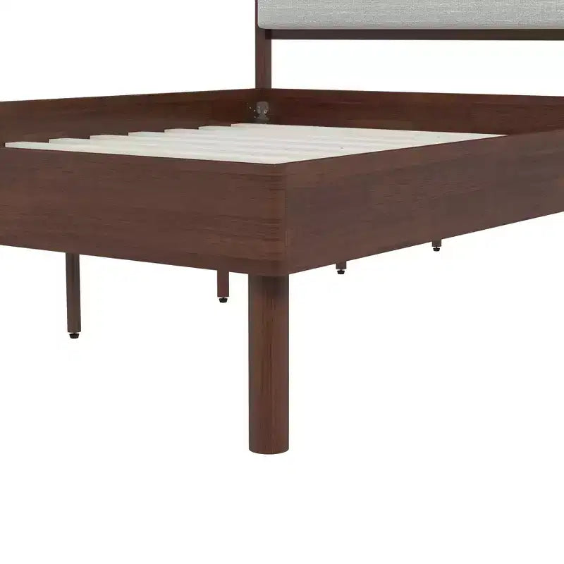 Lit Plateforme Queen Roundhill Furniture Wyller en Bois d'Hévéa, Fini Noyer Naturel