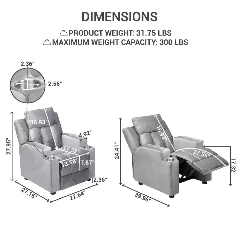 Fauteuil inclinable pour enfants Home Imports Emporium, fauteuil inclinable en peluche pour les tout-petes de 15 ans, fauteuil rembourré confortable pour chambre d'enfant ou chambre à coucher