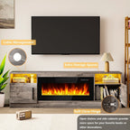 Meuble TV cheminée Bossin 70 avec cheminée électrique 36, meuble TV pour téléviseurs jusqu'à 80 pouces, lumières LED 16 couleurs/centre de divertissement