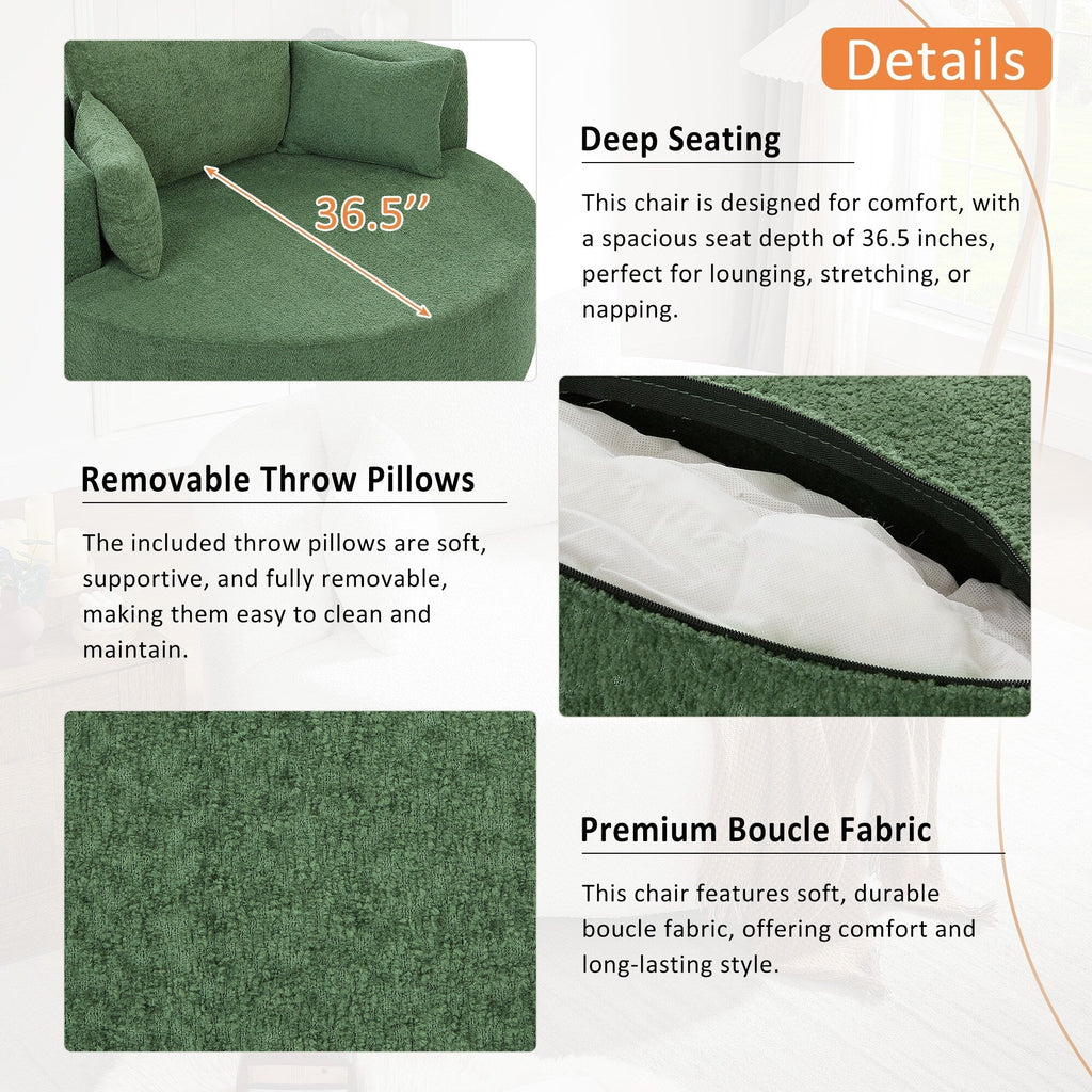 Fauteuil baril accent en chenille, Fauteuil de salon, Fauteuil rond avec base pivotante à 360 degrés et 3 coussins amovibles