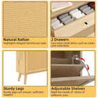 Coolmee Meuble à Chaussures en Rotin avec 4 Tiroirs Rabattables et 2 Tiroirs pour Entrée, Meuble de Rangement à Chaussures Étroit, Organisateur de Chaussures Caché pour Entrée