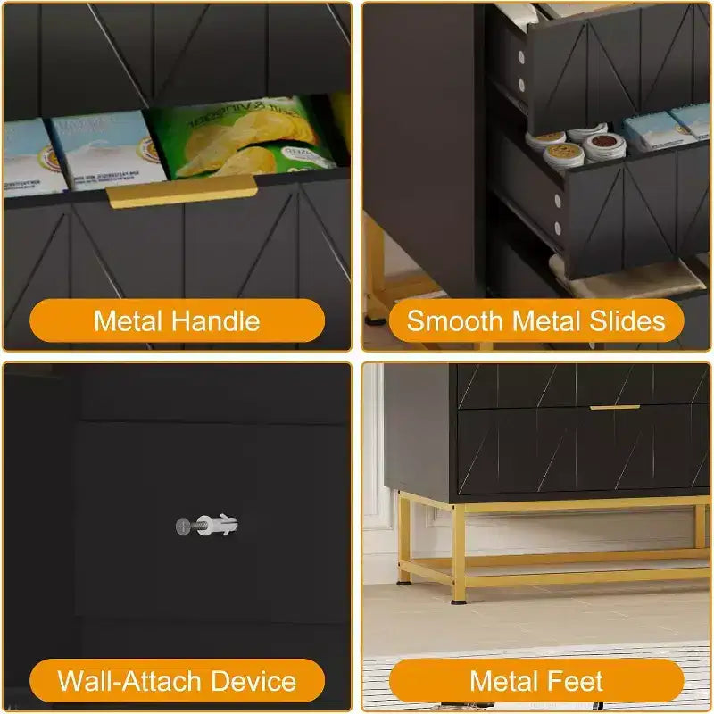 Commode 6 tiroirs Coolmee, tiroirs de commode modernes, organisateur de tiroirs avec pieds en métal, armoire de rangement pour chambre, salon, couloir, placard