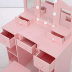 Table de toilette 2-en-1, ensemble table et chaise de coiffeuse pour enfants, coiffeuse en bois pour princesse, table de maquillage de jeu de rôle pour princesse