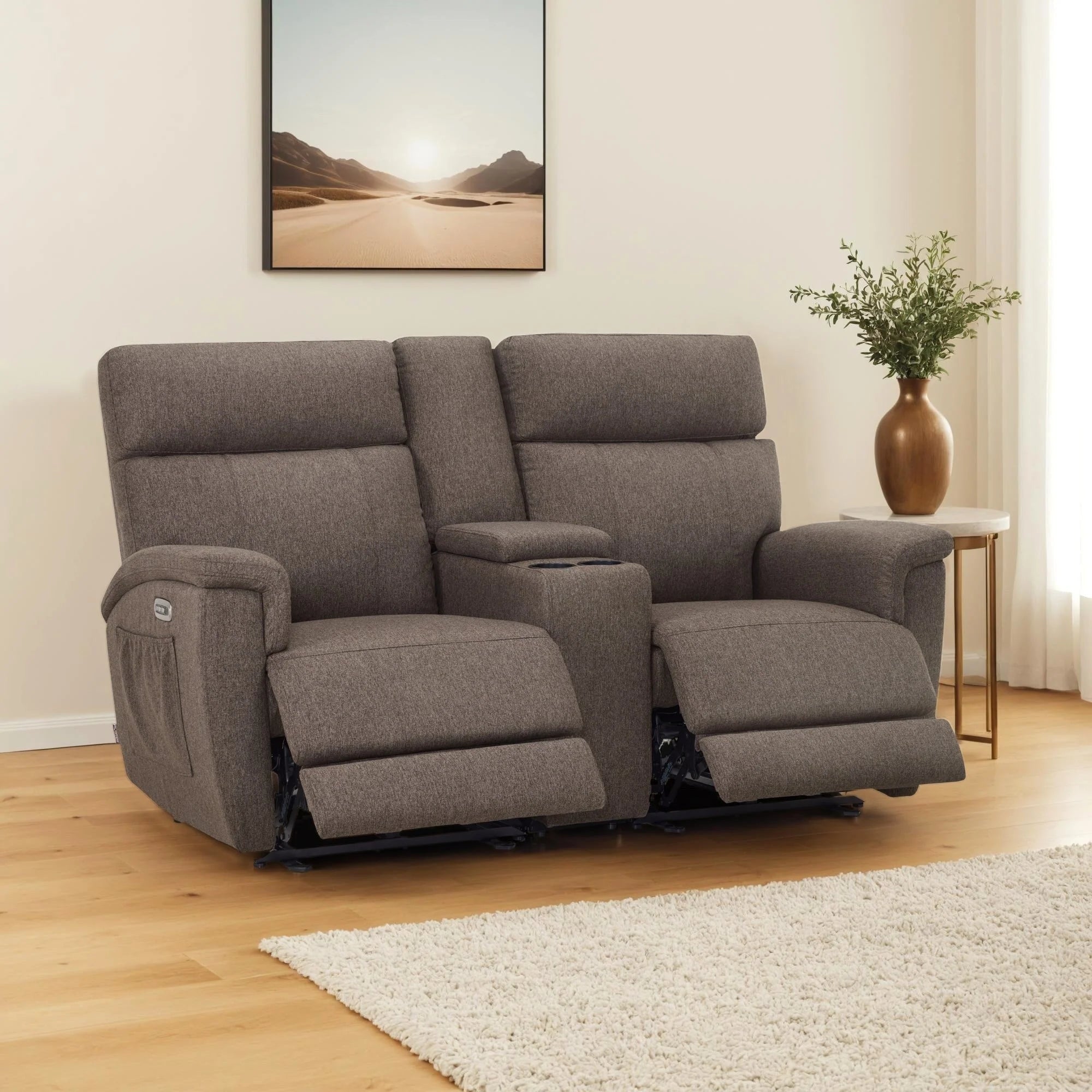Canapé inclinable électrique MCombo 60,2 po avec massage et double chauffage, appuie-tête réglable, ports USB et Type C, tissu