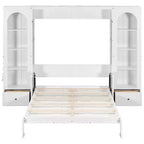 Lit escamotable Queen Size avec armoires latérales et éclairage LED, lit armoire pliant avec étagères de rangement et tiroirs pour chambre d'amis, blanc