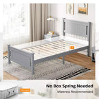 VINGLI Cadre de lit jumeau en bois massif, lit plateforme, lit simple avec tête de lit, pas besoin de sommier tapissier, support à lattes en bois, gris