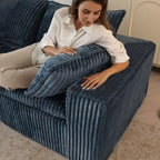 Canapé d'angle modulable en velours côtelé blanc de 4 m avec 2 poufs, grand canapé profond, design double couche, coussin amovible, aucun assemblage requis.