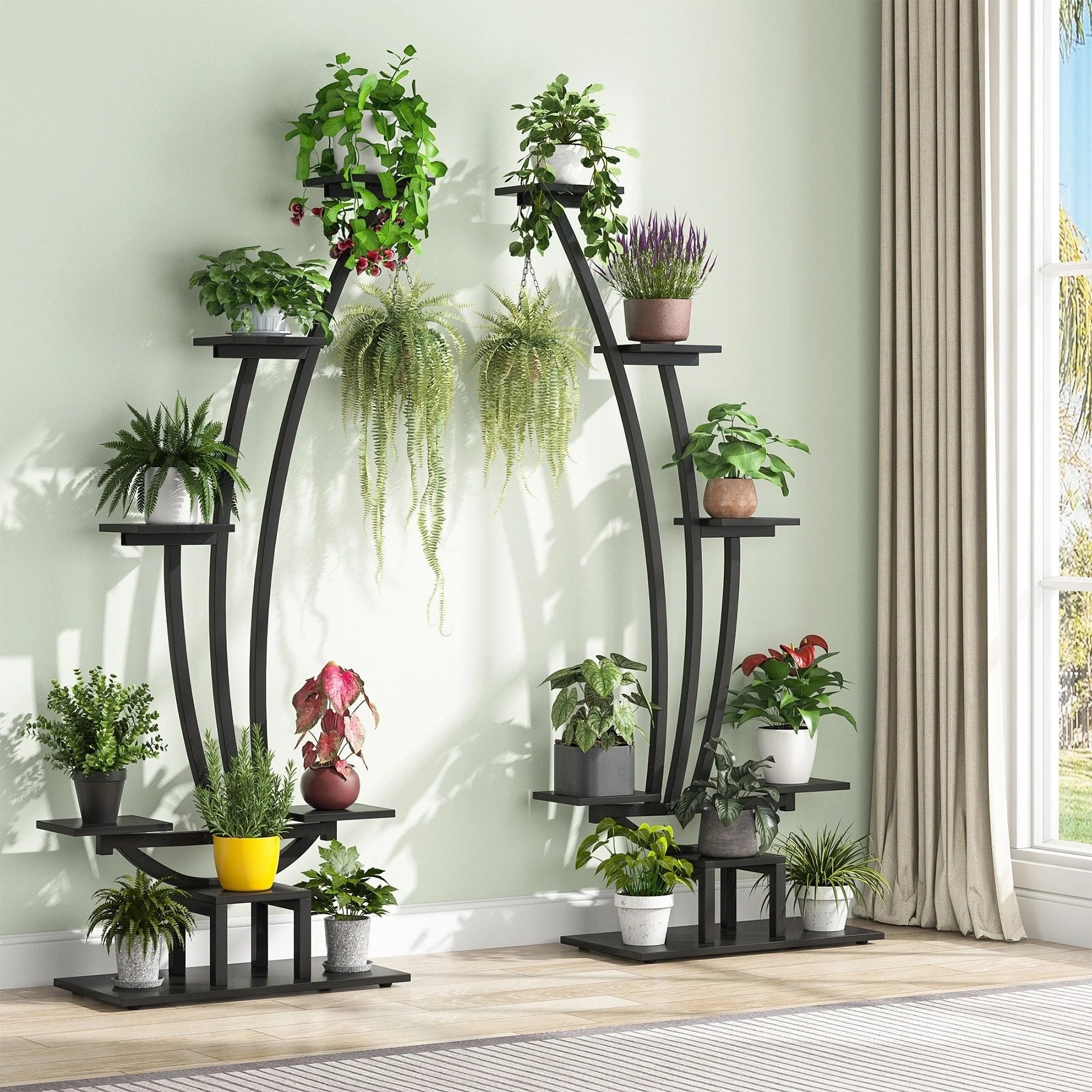 Étagère à plantes d'intérieur, porte-fleurs à 6 niveaux pour jardin - Lot de 2