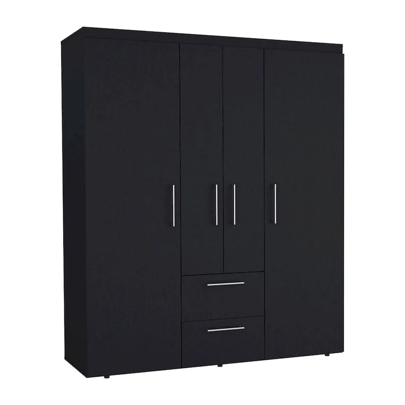 19.8 Armoire quatre portes moderne avec options de rangement multiples et accents métalliques