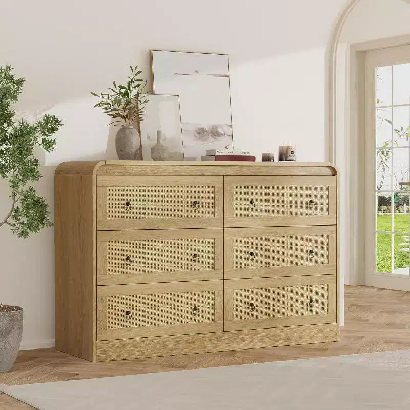 Commode à 6 tiroirs en rotin Acekool, commode moderne pour chambre à coucher, salon et couloir