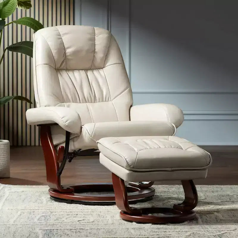 Fauteuil Inclinable BenchMaster Kyle en Faux Cuir Taupe Fauteuil Moderne avec Repose-pieds Ottomane Inclinable Manuellement Ergonomique et Pivotant pour Chambre Salon Lecture