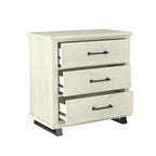 Festivo Ensemble Contemporain 3 pièces Commode 5 tiroirs 24 et Table de Chevet 3 tiroirs Blanc cassé Scié : MDF, Pieds en Métal, Anti-basculement