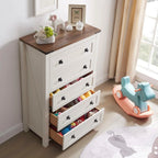 Commode en bois de style campagnard, 5 tiroirs, 122 cm de hauteur, pour chambre à coucher