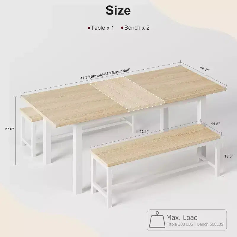 Ensemble de table à manger extensible pour 48 personnes avec bancs et tabourets, grande table de cuisine et de salle à manger en bois de 63 pouces