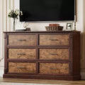 COZONY 47 Commode de ferme à 6 tiroirs, double commode rustique en bois avec poignées en métal pour chambre, salon et rangement de couloir