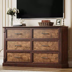 COZONY 47 Commode de ferme à 6 tiroirs, double commode rustique en bois avec poignées en métal pour chambre, salon et rangement de couloir