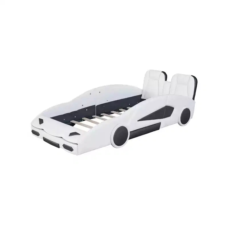 Lit Plateforme Jumeau Whisen au Design Cool en Forme de Voiture de Course avec Roues