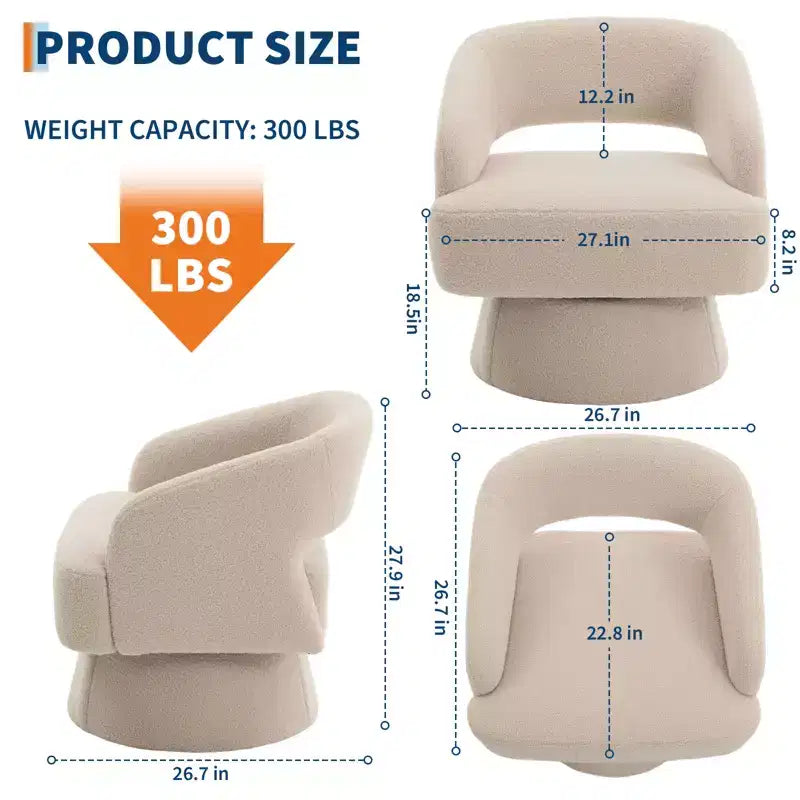 Fauteuil pivotant - Fauteuil moderne rembourré avec dossier rayé et rembourrage moelleux, chaise longue ronde pour salon, chambre à coucher (1 pièce)