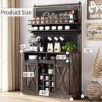 Meuble à café style ferme, 75 pouces de haut, buffet avec rangement, grand meuble de bar avec porte coulissante de style grange, salle à manger