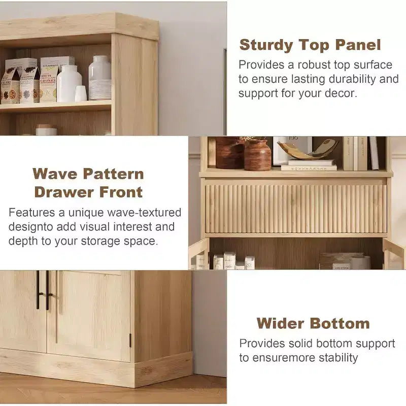 Élément haut de cuisine de 178 cm avec portes vitrées et tiroir - Rangement polyvalent pour le salon, le bureau, la salle à manger et l'entrée