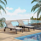 2 chaises longues de patio en tissu avec table d'appoint, dossier réglable, transats de piscine à roulettes, chaises de bronzage pour piscine extérieure, cour, pelouse