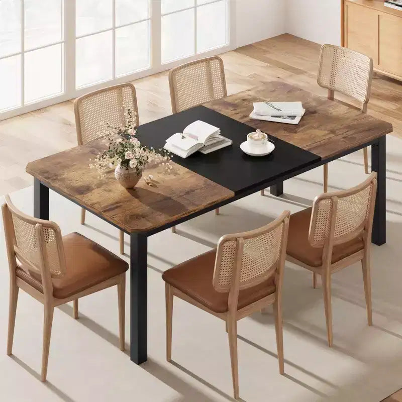 Table de salle à manger industrielle pour 6 à 8 personnes, table de cuisine en bois de 200 cm de long avec cadre en métal robuste et finition marron rustique - 6 places, comptoir rectangulaire