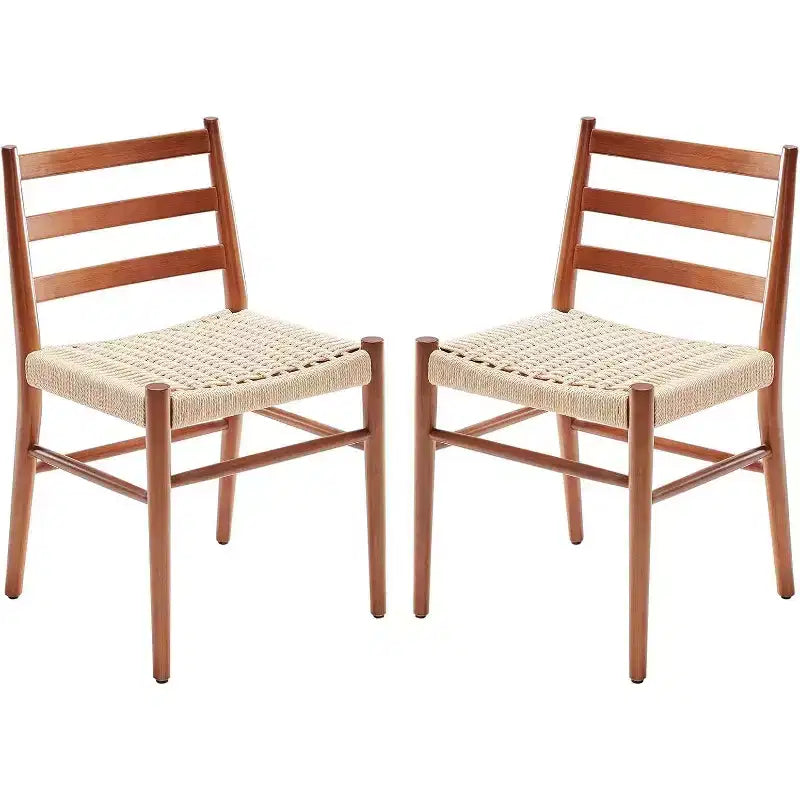 TUYOHW Lot de 2 Chaises de Salle à Manger Style Ferme Moderne du Milieu du Siècle, Chaises de Salle à Manger avec Assise en Corde Tressée et Cadre en Métal Robuste