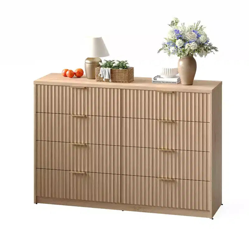 COZONY Commode cannelée à 8/9 tiroirs - Grand meuble de rangement en bois avec poignées métalliques et dispositif anti-basculement pour chambre à coucher, salon, couloir