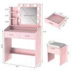 Coiffeuse de Maquillage avec Lumières, Bureau de Maquillage avec Miroir et Lumières, Grand Tiroir et Armoire de Rangement à Deux Étages, 3 Modes d'Éclairage