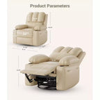 Fauteuil inclinable pour adultes, fauteuil inclinable manuel à bascule en similicuir, fauteuil inclinable pivotant à 360 degrés avec poche latérale, fauteuil inclinable simple, beige
