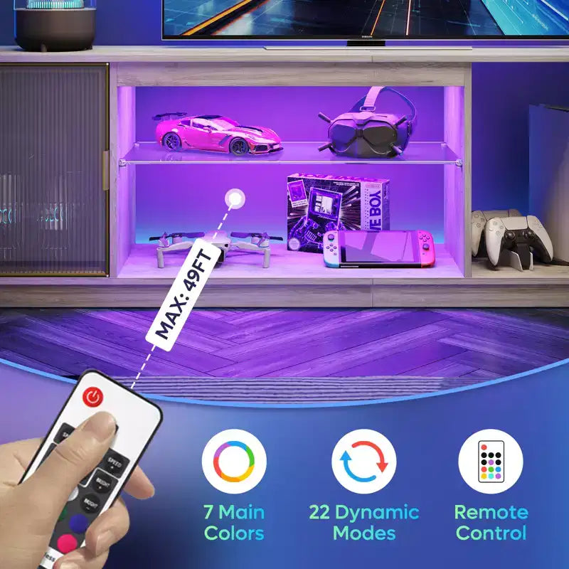 Meuble TV Bestier LED pour téléviseurs jusqu'à 75 pouces, meuble de divertissement avec tiroir et étagères de rangement