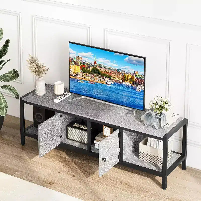 Meuble TV marron rustique de 65 pouces, meuble de style rustique avec rangement pour téléviseurs jusqu'à 75 pouces, idéal pour le salon