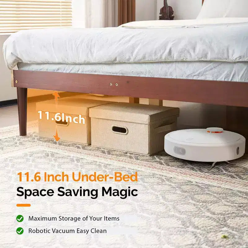 Cadre de lit en bois brun de luxe Karl Home, taille double, plateforme avec tête de lit capitonnée à LED, station de recharge