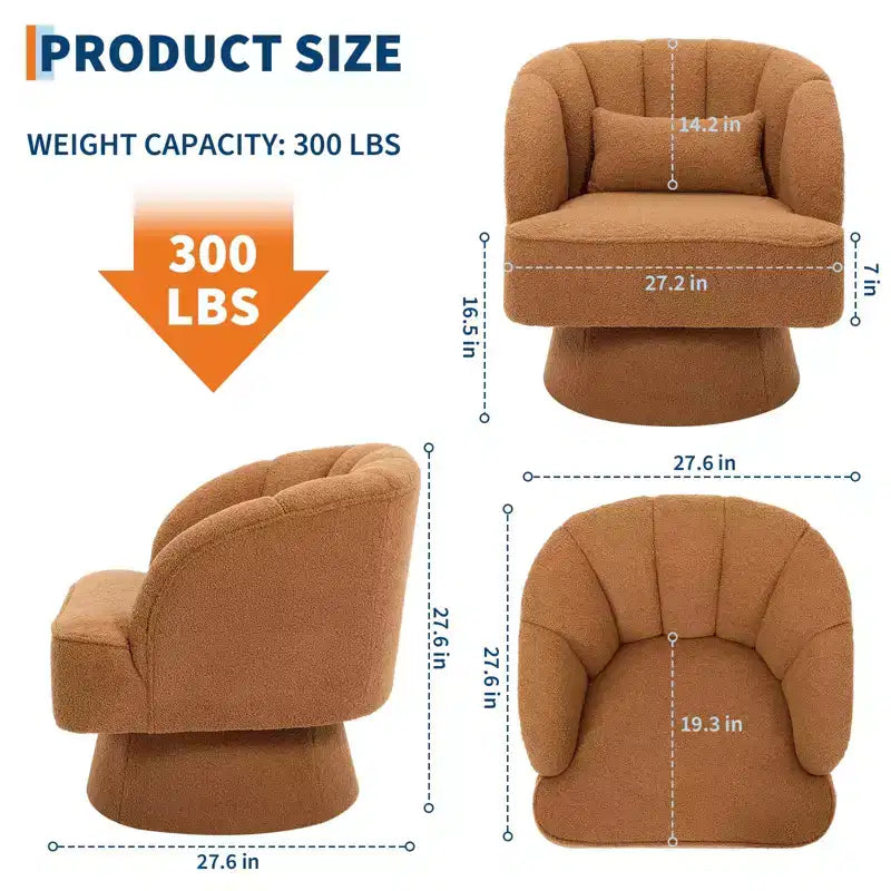 Fauteuil pivotant en velours à 360°, Fauteuil rond moelleux avec assise large et rembourrée, Doux et rembourré pour salon, chambre ou bureau