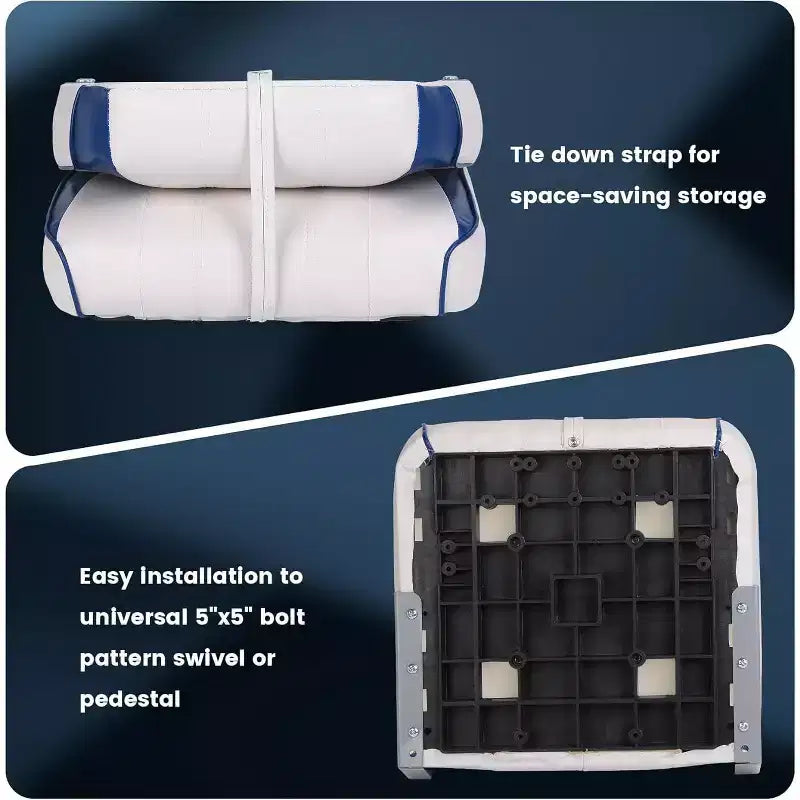 Lot de 2 sièges de bateau pliants à dossier bas – Coussin élastique épais 48x42 cm, sièges de bateau étanches pour Bass Tracker et bateaux de tourisme