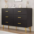 Commode moderne à 6 tiroirs avec espace de rangement, commode en bois avec poignées dorées, commode avec tiroirs profonds pour chambre à coucher, salon, bureau