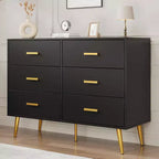 Commode moderne à 6 tiroirs avec espace de rangement, commode en bois avec poignées dorées, commode avec tiroirs profonds pour chambre à coucher, salon, bureau