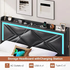 Cadre de lit avec lumières LED, tête de lit et station de charge USB-C/A, 4 tiroirs